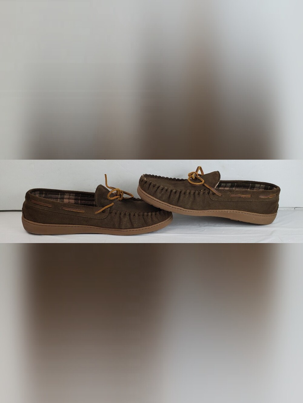 Minnetonka Mens Traditional Trapper Slipper Moccasins Flannel - Size 13 - GUC